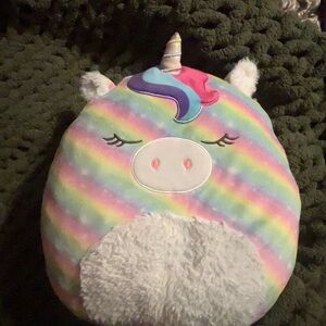 Squishmallows Rainbow Pastel Unicorn Plush Pillow - White Accents